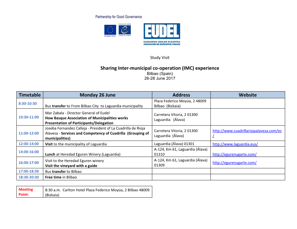 Sharing Inter-Municipal Co-Operation (IMC) Experience Bilbao (Spain) 26-28 June 2017