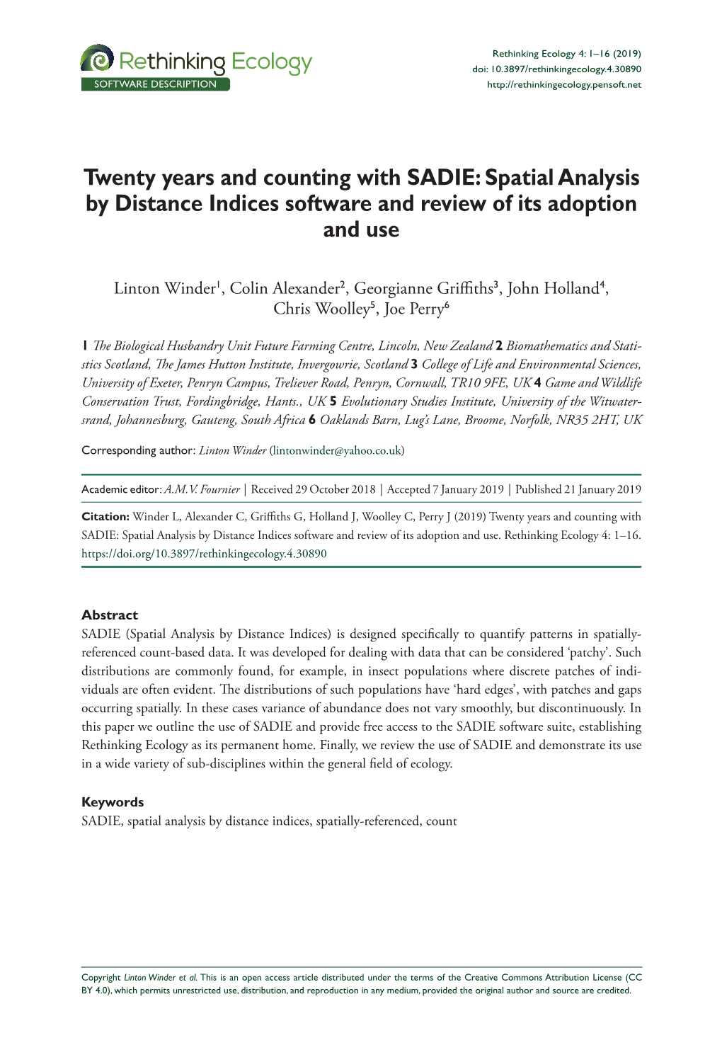 ﻿Twenty Years and Counting with SADIE: Spatial Analysis By