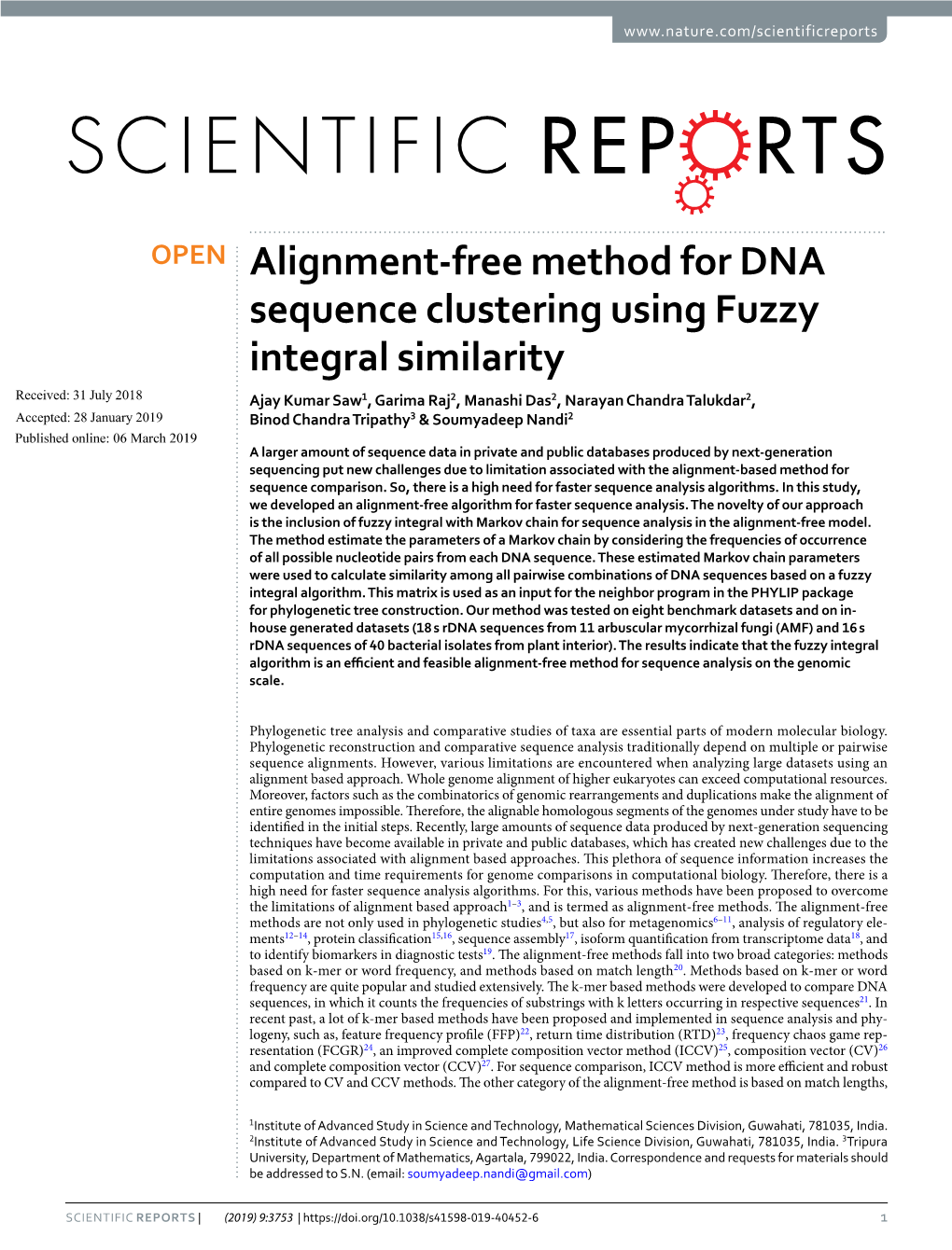 Alignment-Free Method for DNA Sequence Clustering Using Fuzzy Integral Similarity