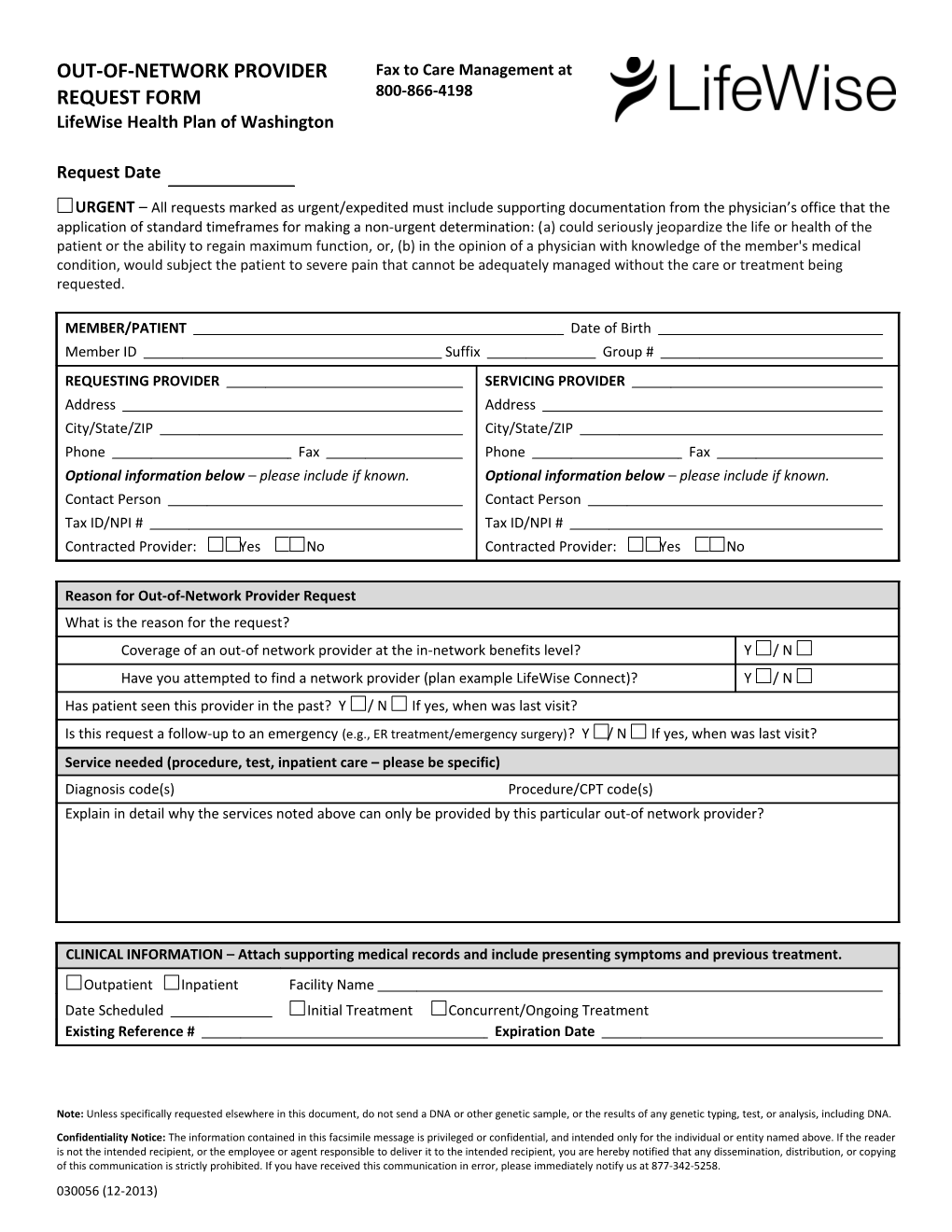 Out-Of-Network Provider Request Form