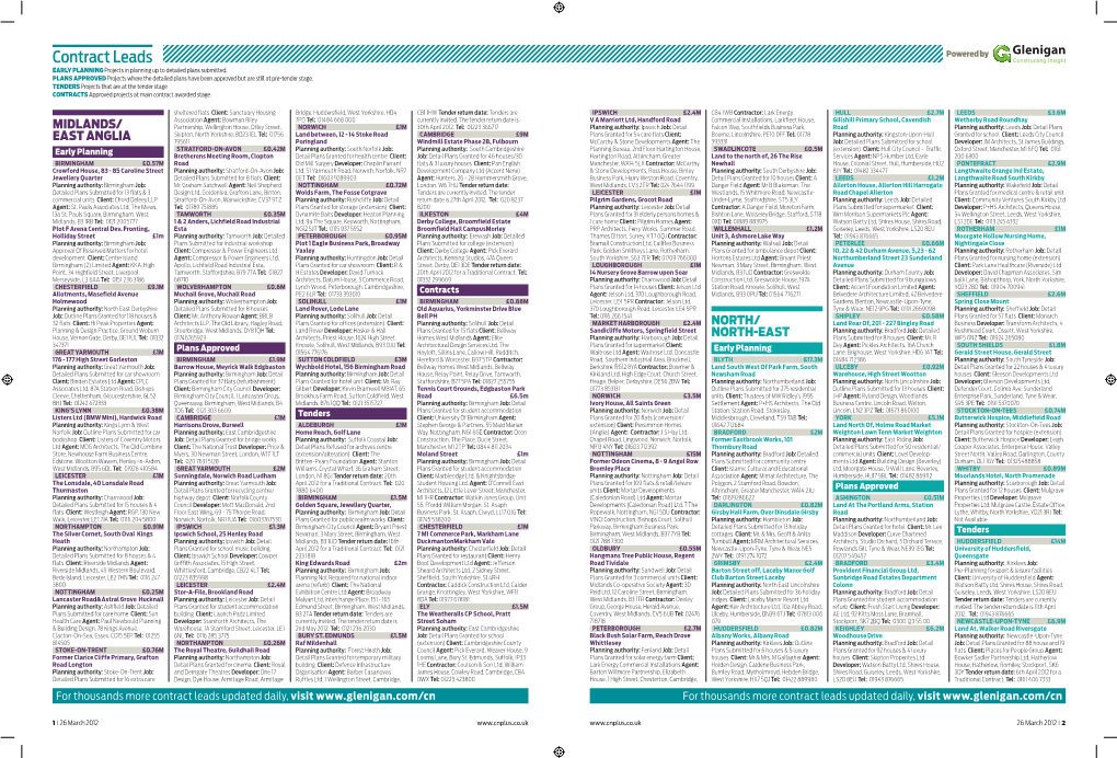 Contract Leads Powered by EARLY PLANNING Projects in Planning up to Detailed Plans Submitted