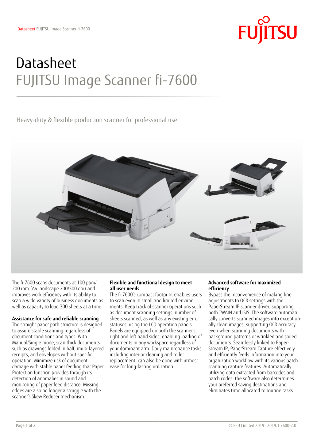 FUJITSU Image Scanner Fi-7600 Datasheet