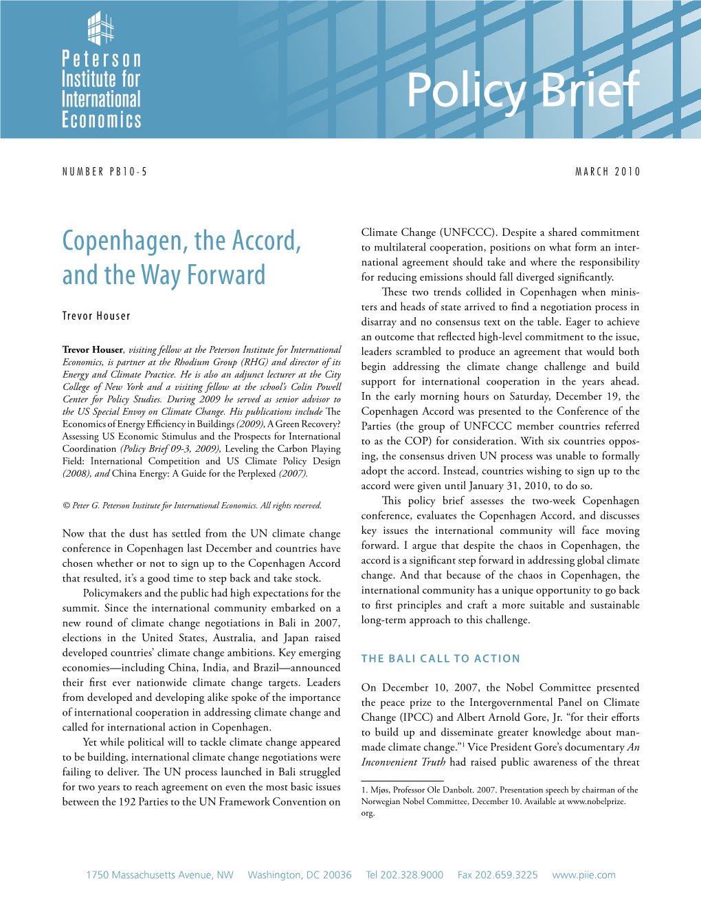 Policy Brief: Copenhagen, the Accord, and the Way Forward