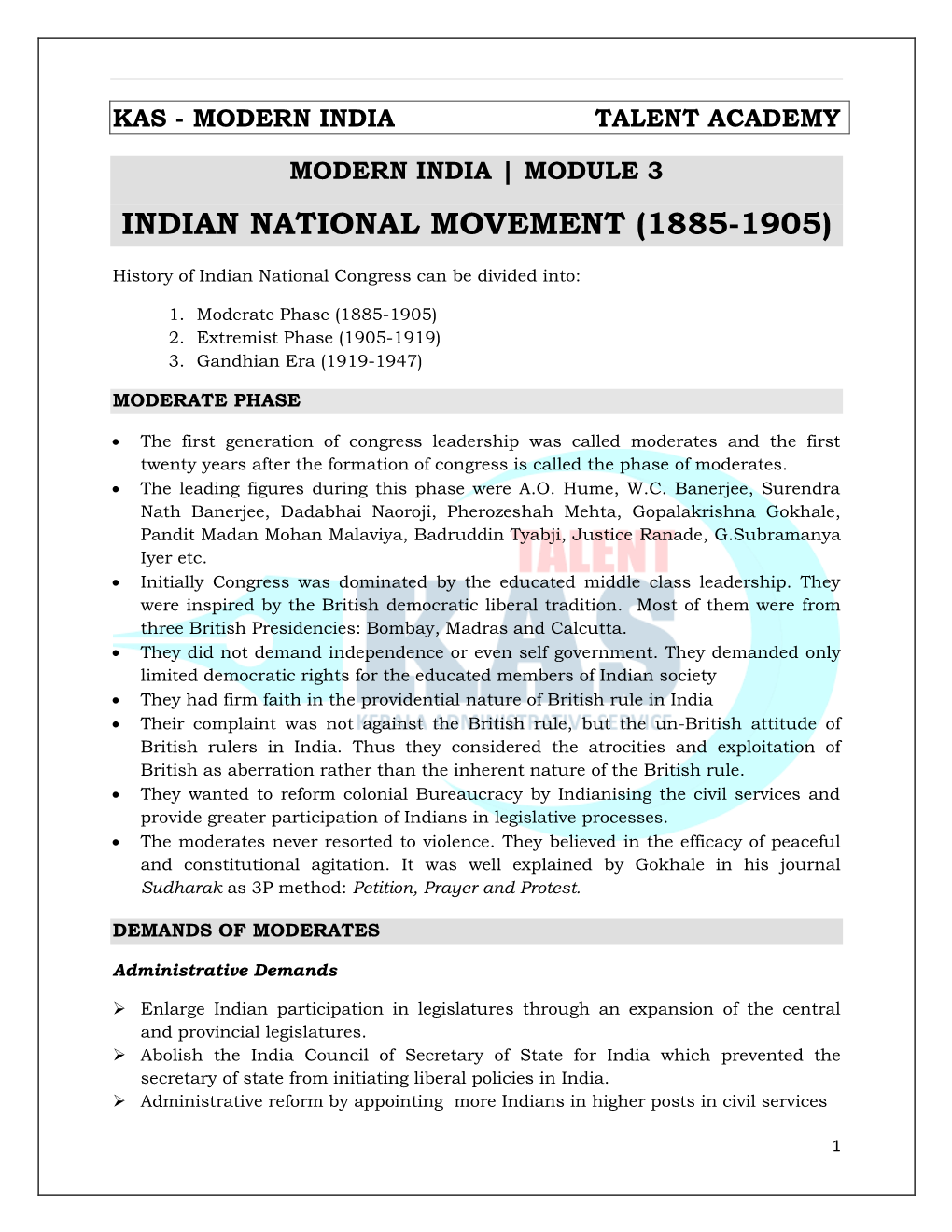 Indian National Movement (1885-1905)