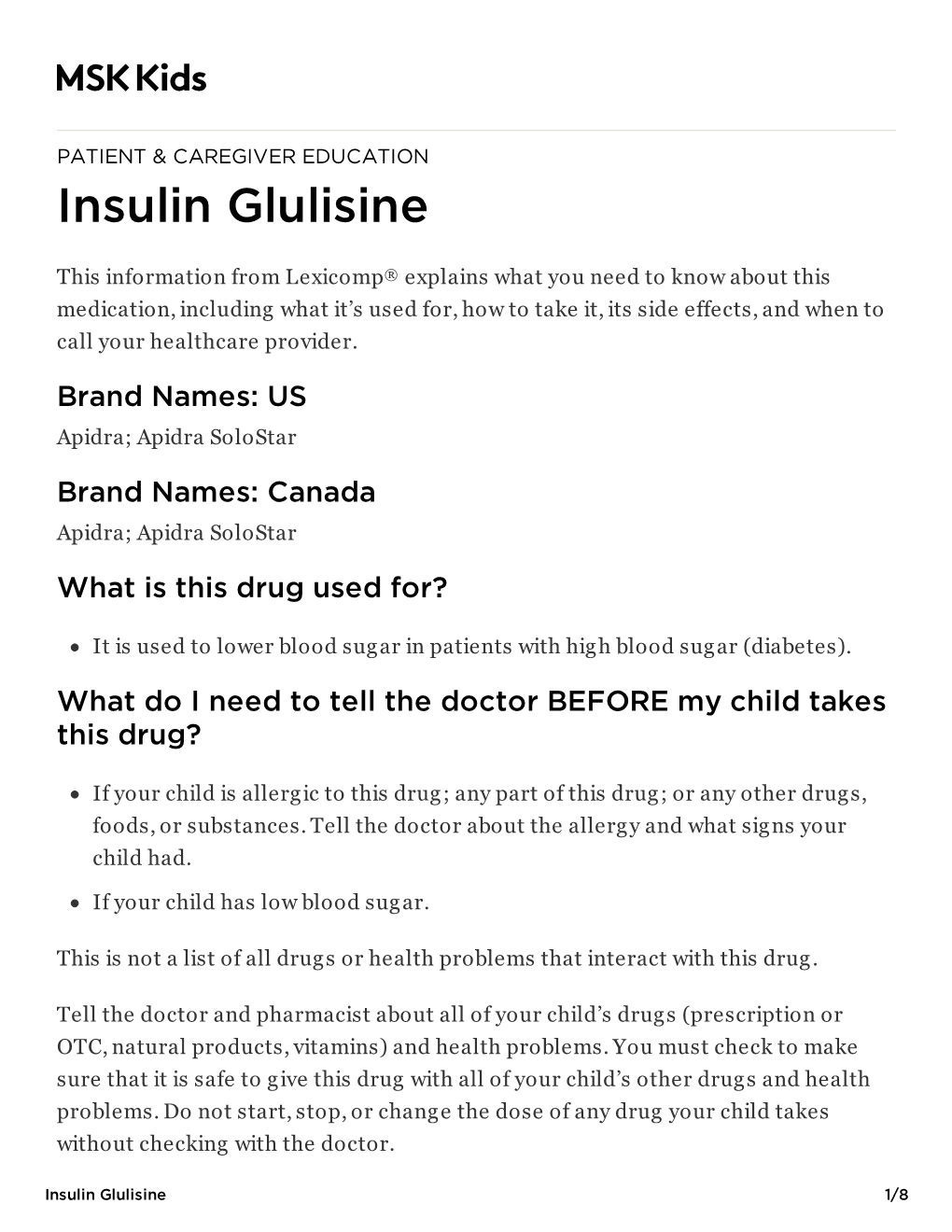 Insulin Glulisine: Pediatric Medication
