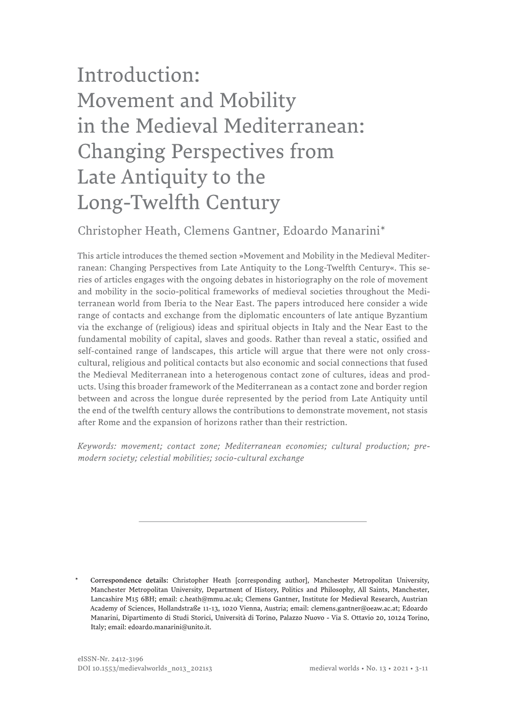 Movement and Mobility in the Medieval