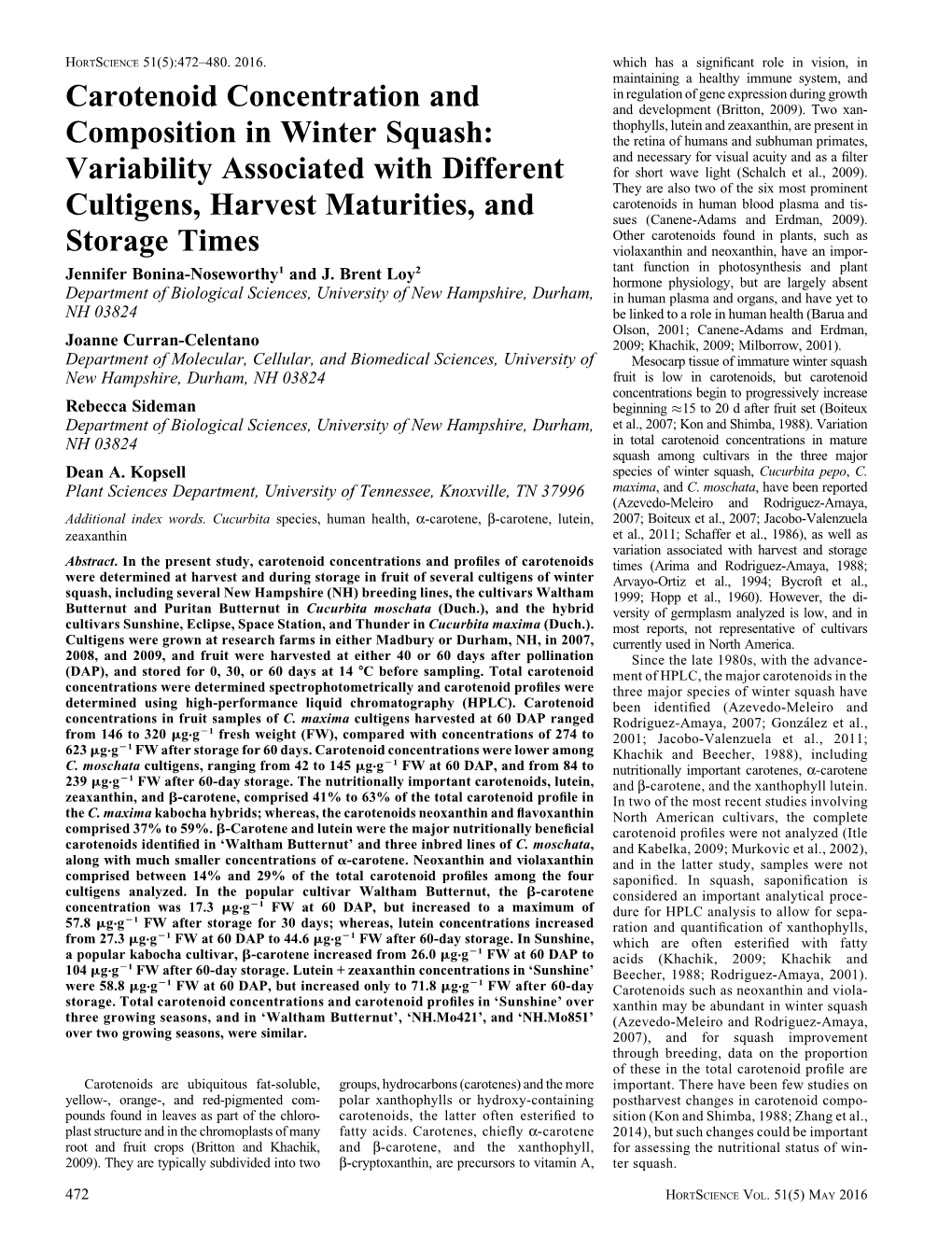 Carotenoid Concentration and Composition in Winter Squash