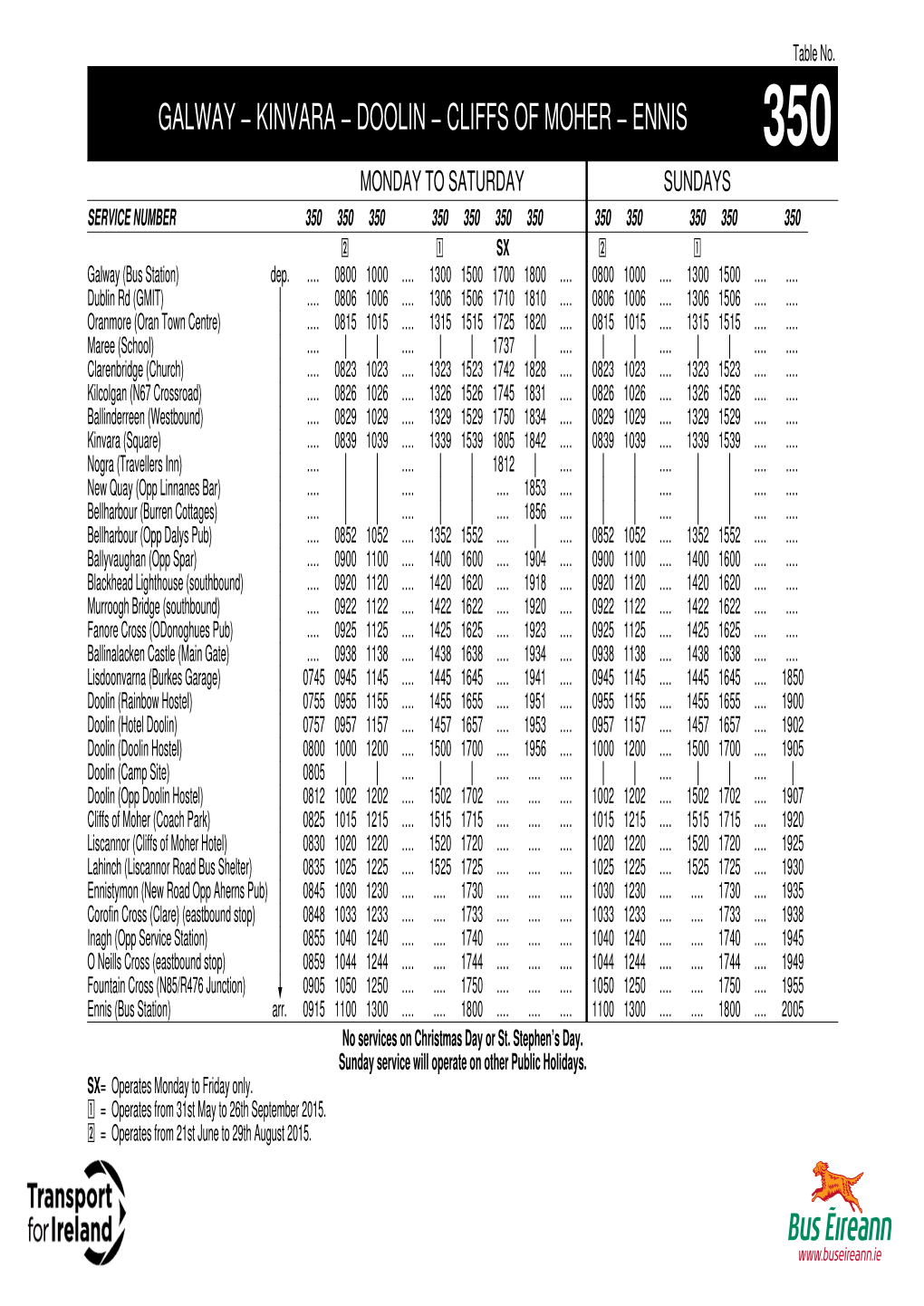 Ennis 350 Timetable