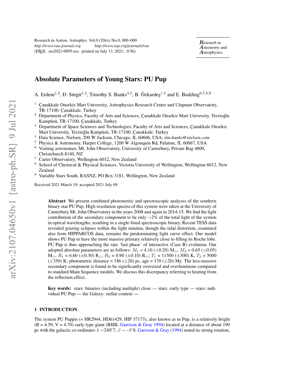 Absolute Parameters of Young Stars: PU Pup