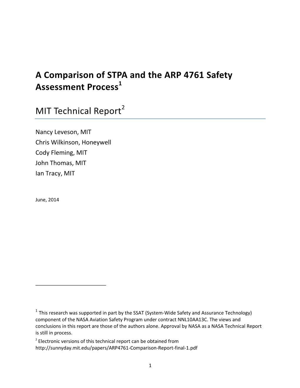 A Comparison of STPA and the ARP 4761 Safety Assessment Process1