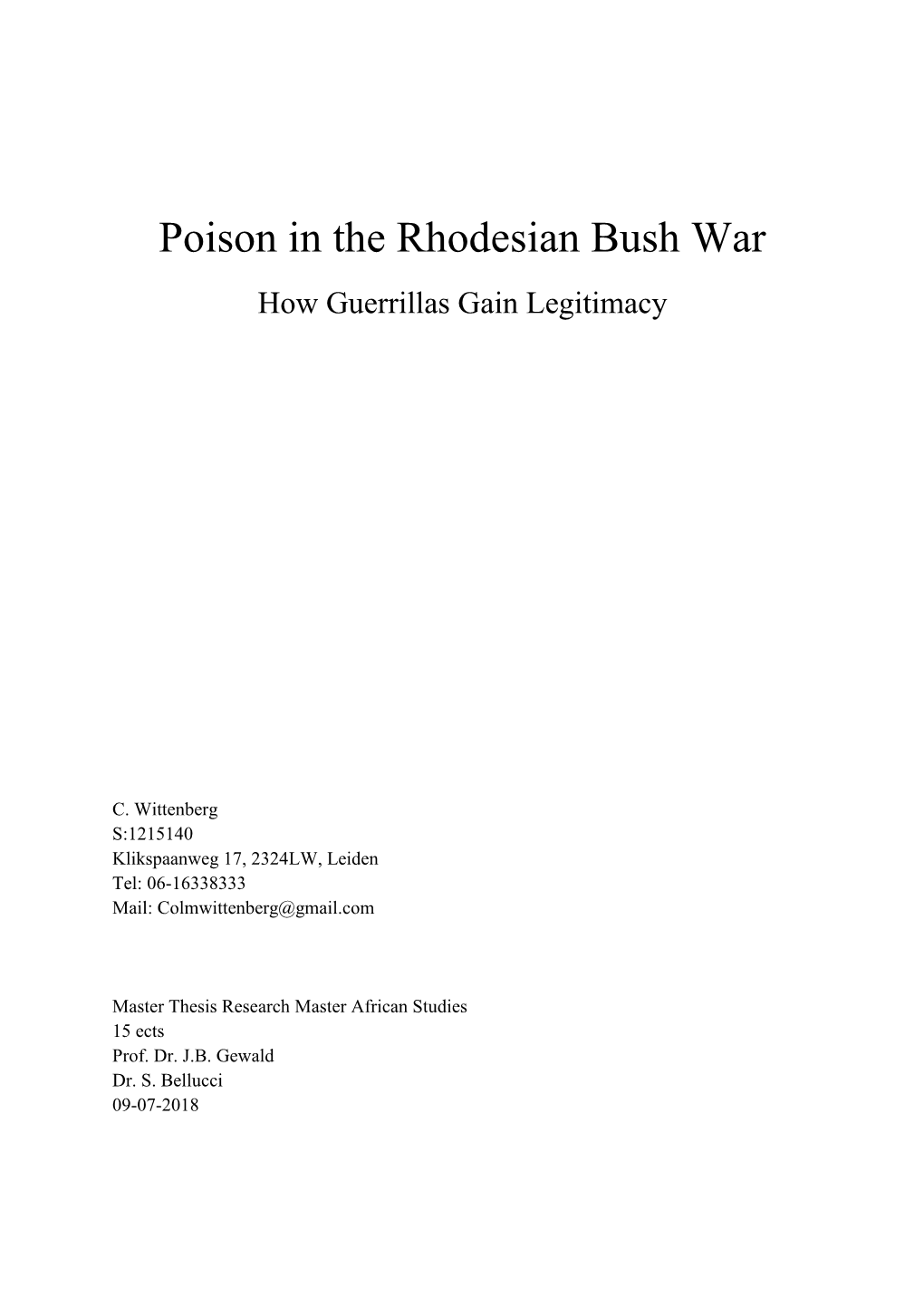 Poison in the Rhodesian Bush War How Guerrillas Gain Legitimacy
