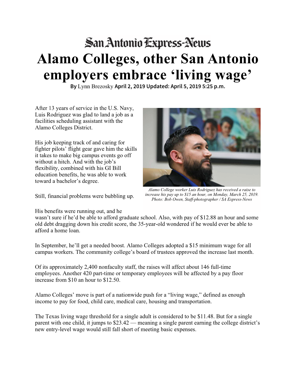 Alamo Colleges, Other San Antonio Employers Embrace 'Living Wage'