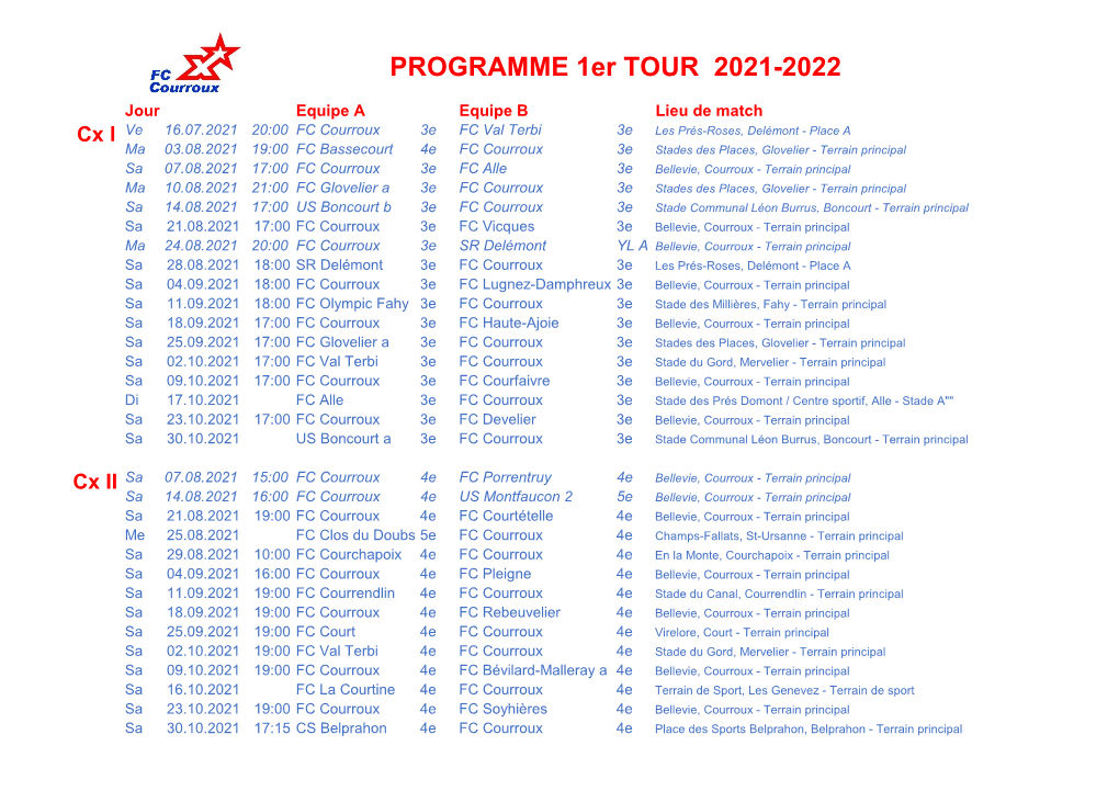 PROGRAMME 1Er TOUR 2021-2022