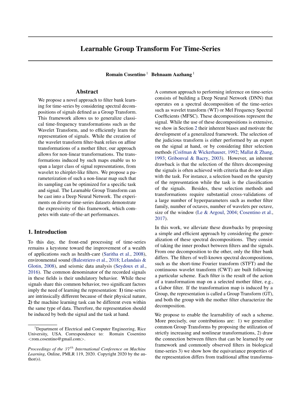 Learnable Group Transform for Time-Series