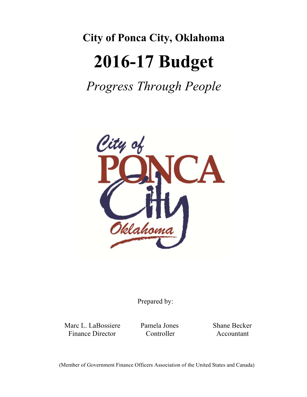 Ponca City, City of Estimate of Needs (Kay County)
