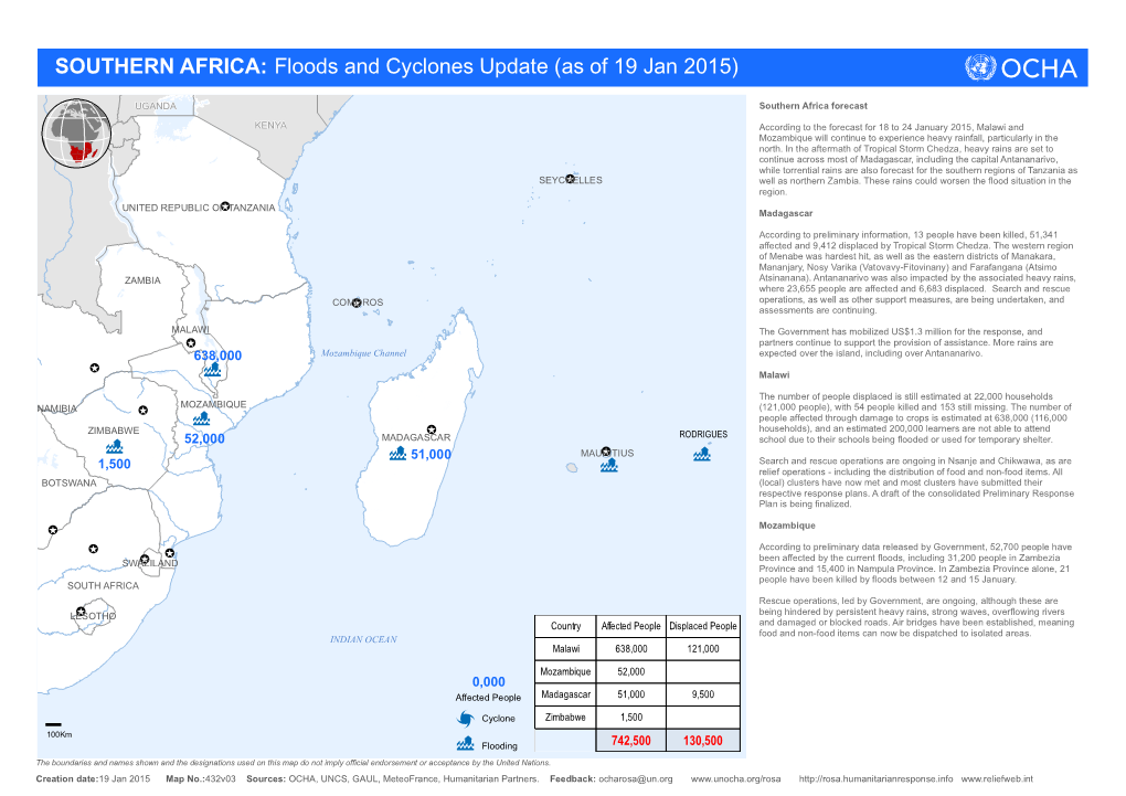 SOUTHERN AFRICA: Floods and Cyclones Update (As of 19 Jan 2015)