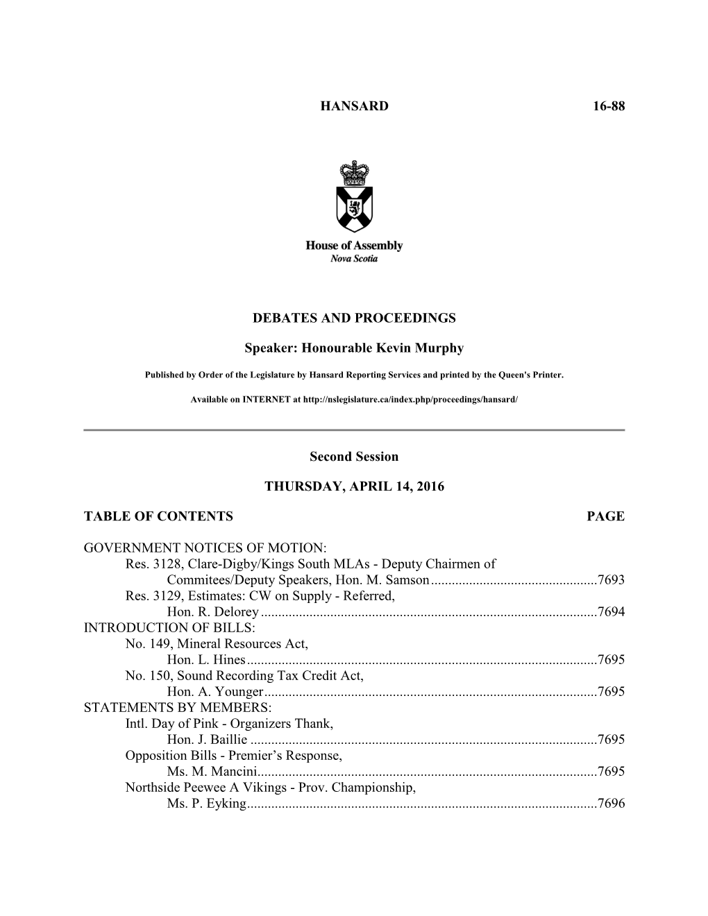 Legislative Proceedings