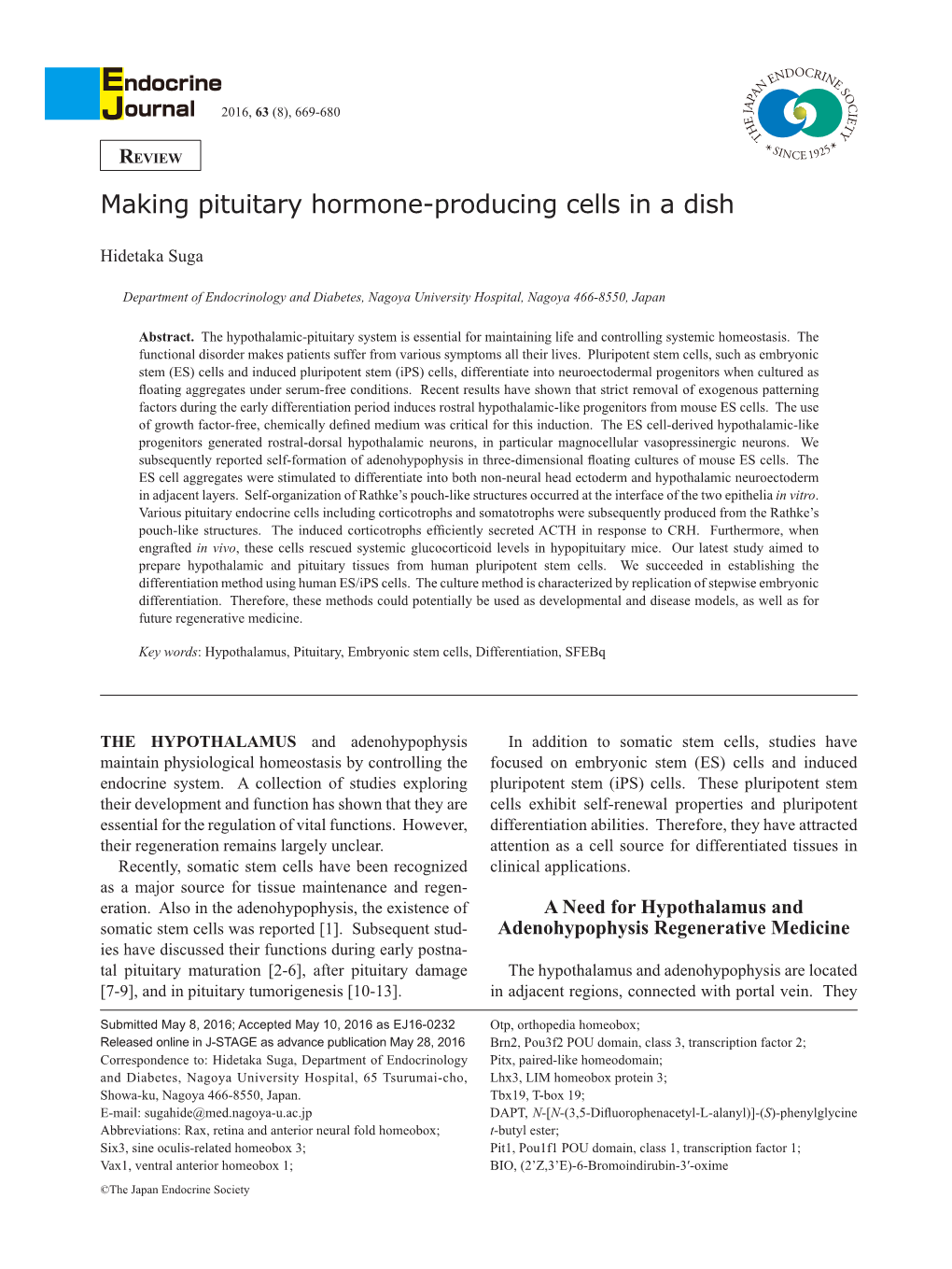 Making Pituitary Hormone-Producing Cells in a Dish