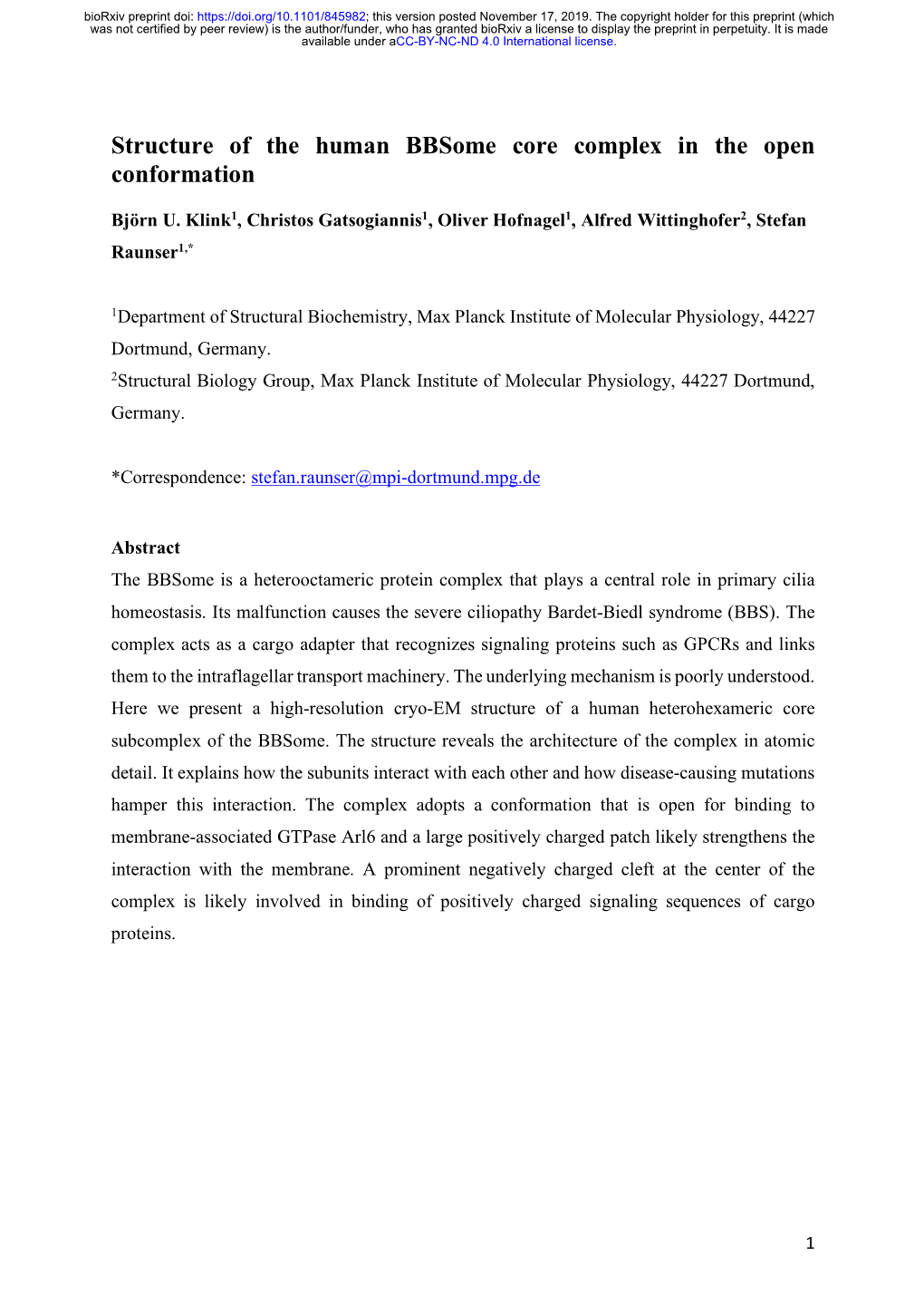 Structure of the Human Bbsome Core Complex in the Open Conformation