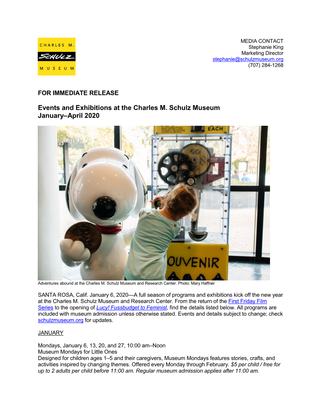 Events and Exhibitions at the Charles M. Schulz Museum January–April 2020