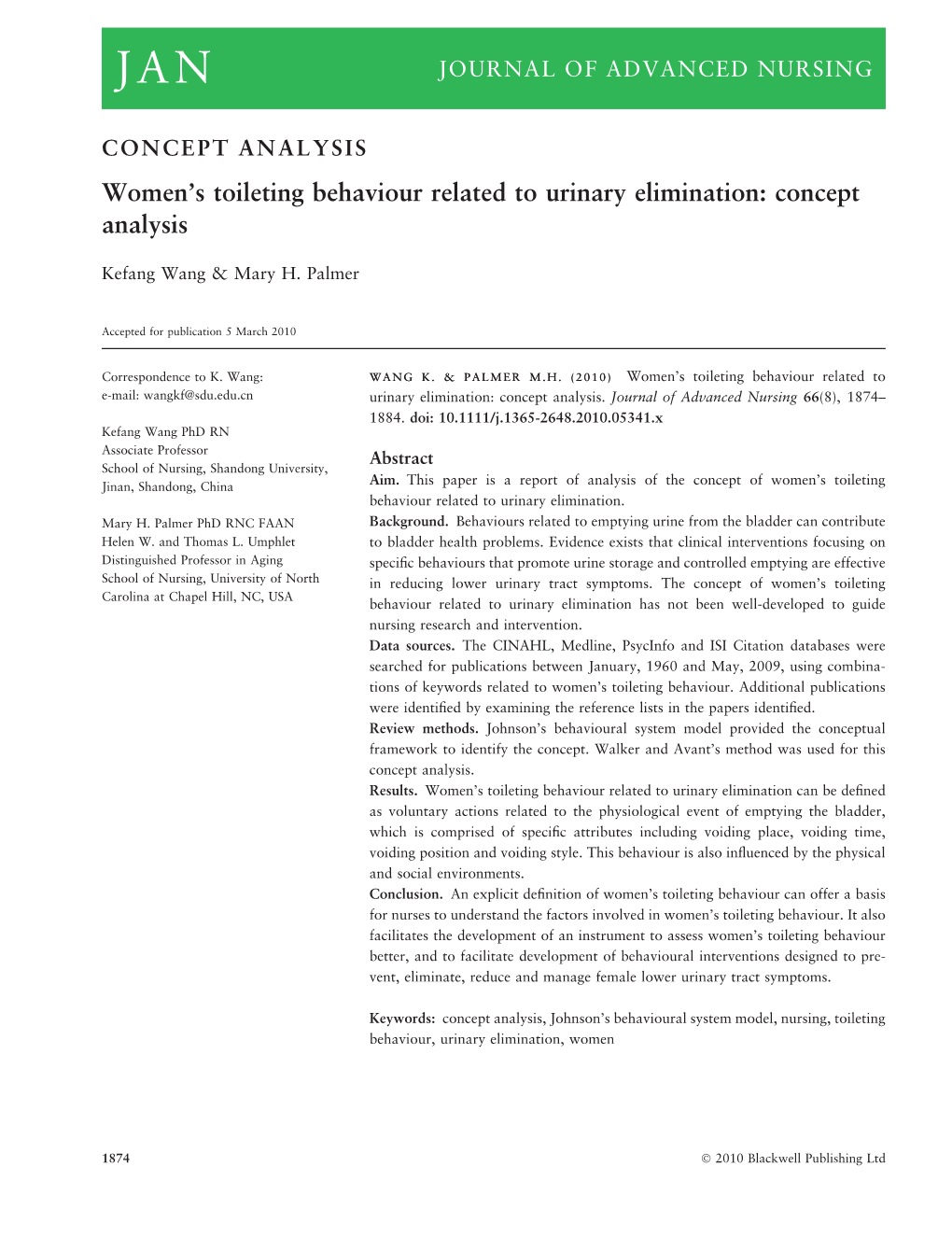 Womens Toileting Behaviour Related to Urinary Elimination