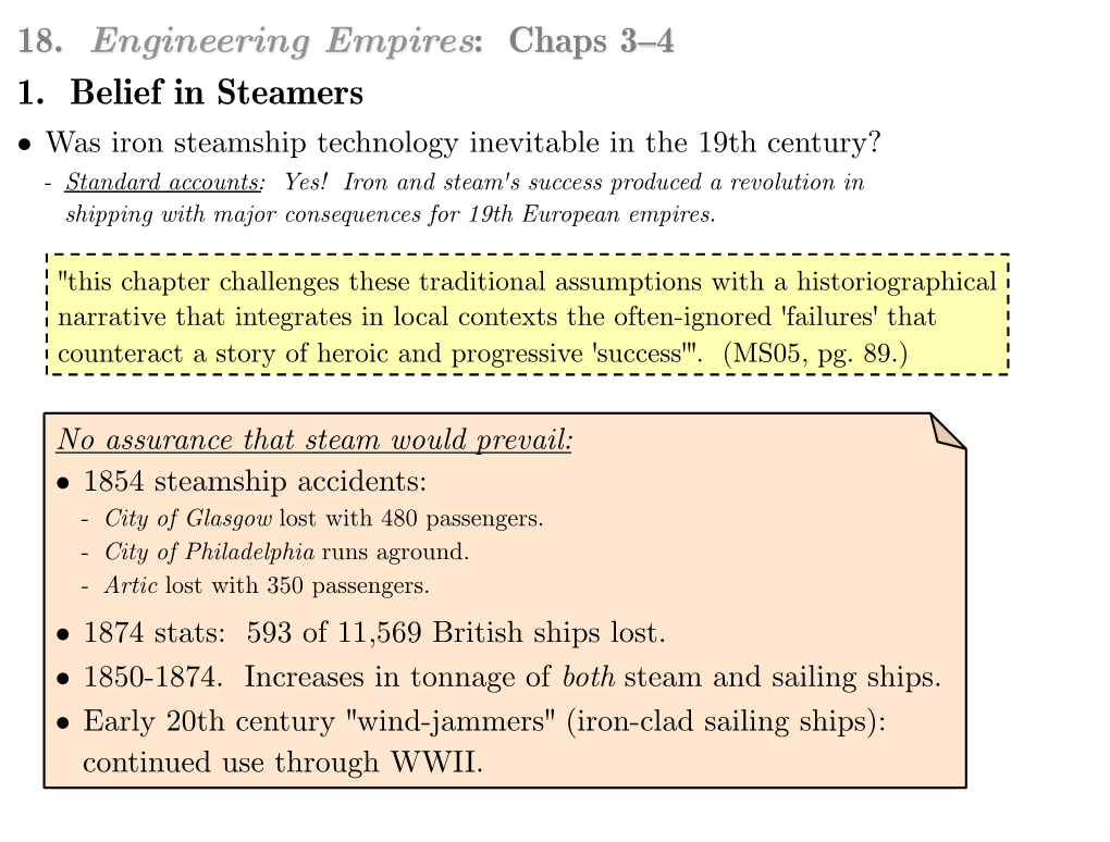 18. Engineering Empires: Chaps 3–4 1. Belief in Steamers