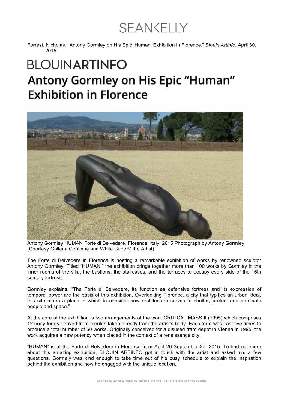 Antony Gormley on His Epic 'Human' Exhibition in Florence