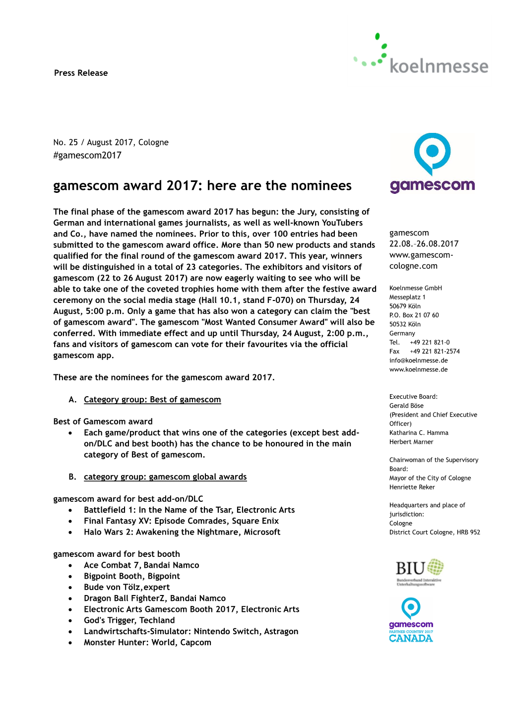 Gamescom Award 2017: Here Are the Nominees