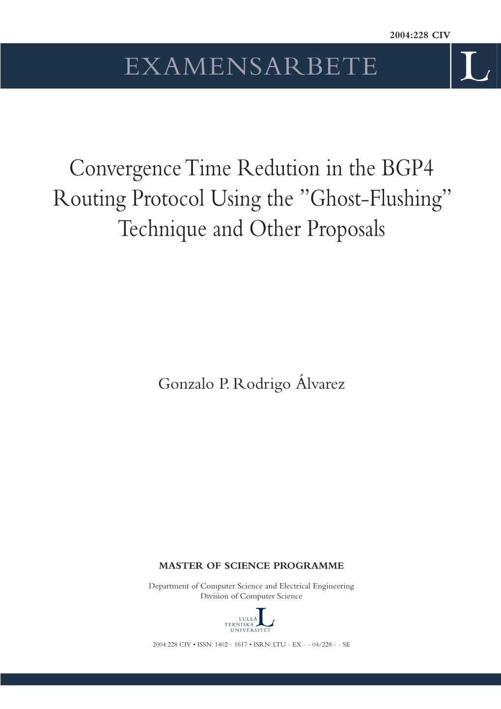 Convergence Time Reduction in the BGP4 Routing Protocol Using the “Ghost-Flushing” Technique and Other Proposals