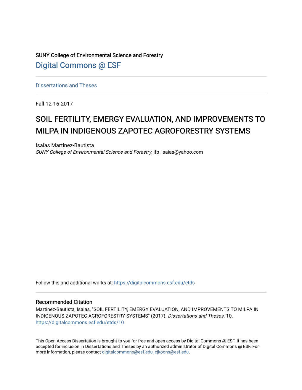 Soil Fertility, Emergy Evaluation, and Improvements to Milpa in Indigenous Zapotec Agroforestry Systems