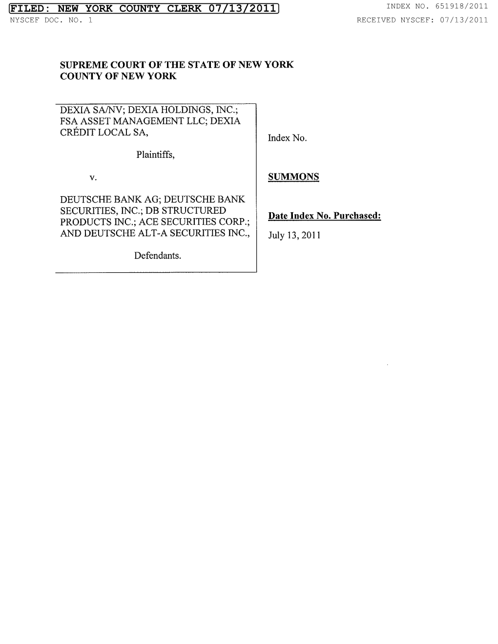 New York County Clerk 07/13/2011 Index No