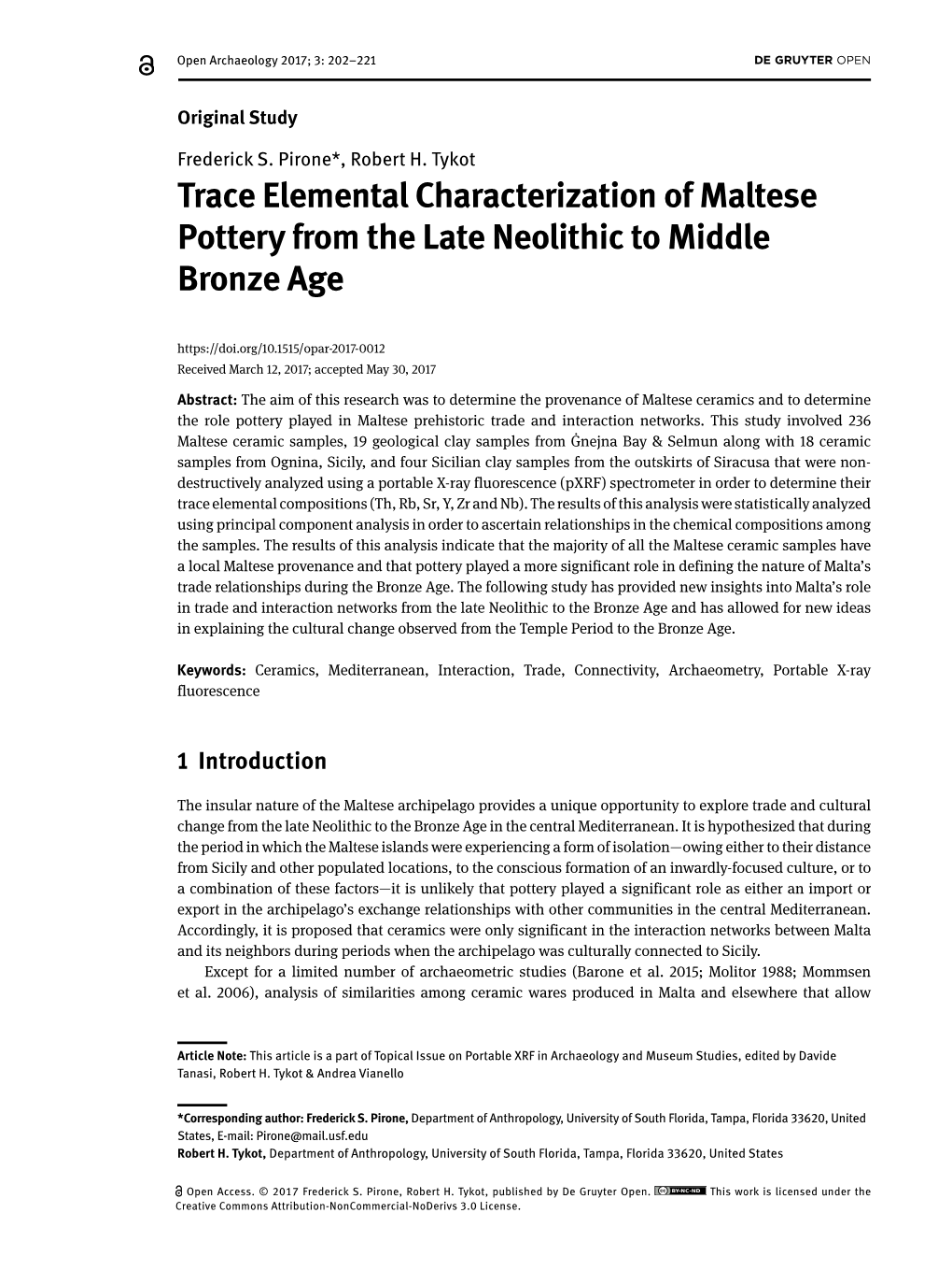 Trace Elemental Characterization of Maltese Pottery from the Late Neolithic to Middle Bronze Age