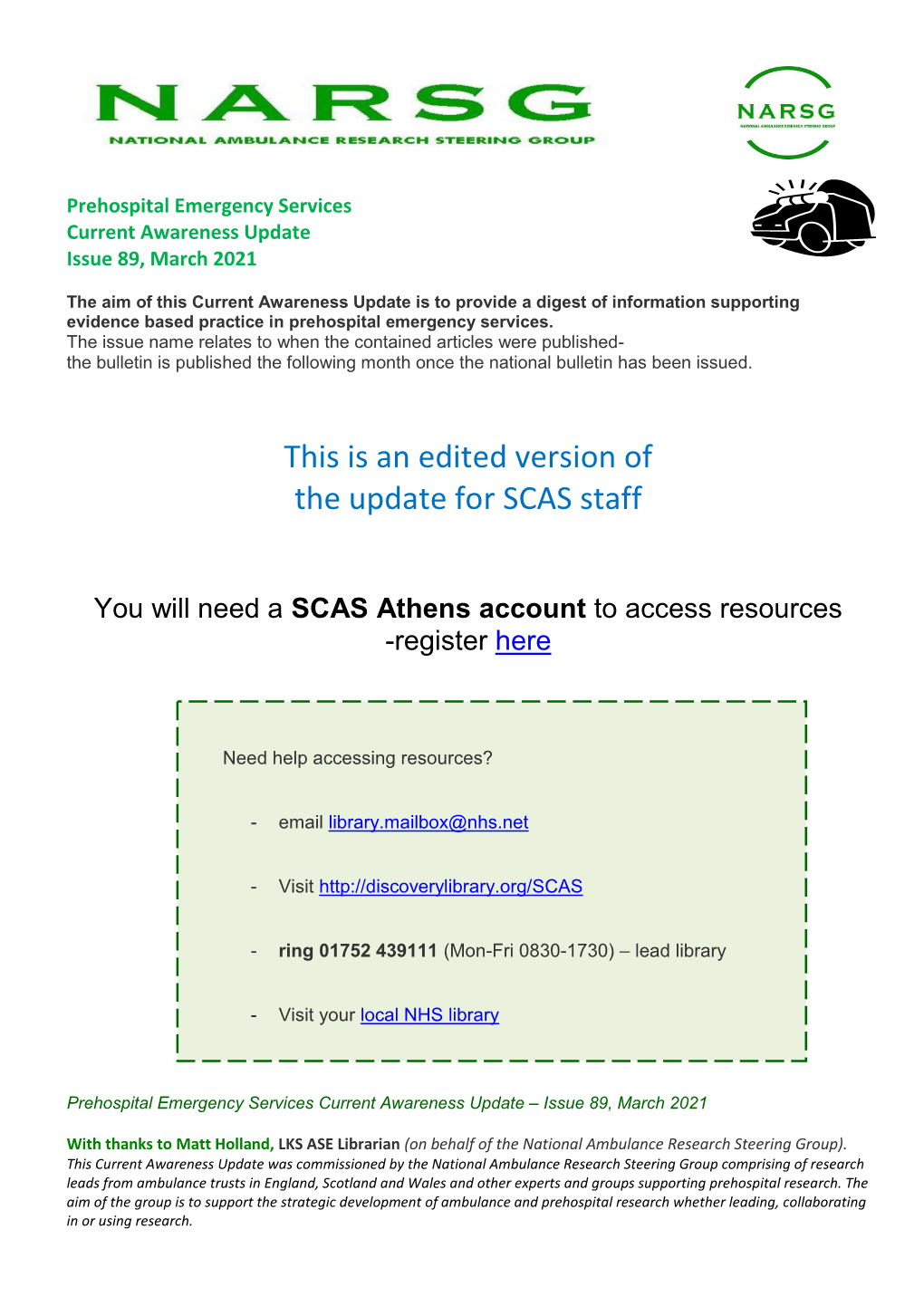 This Is an Edited Version of the Update for SCAS Staff