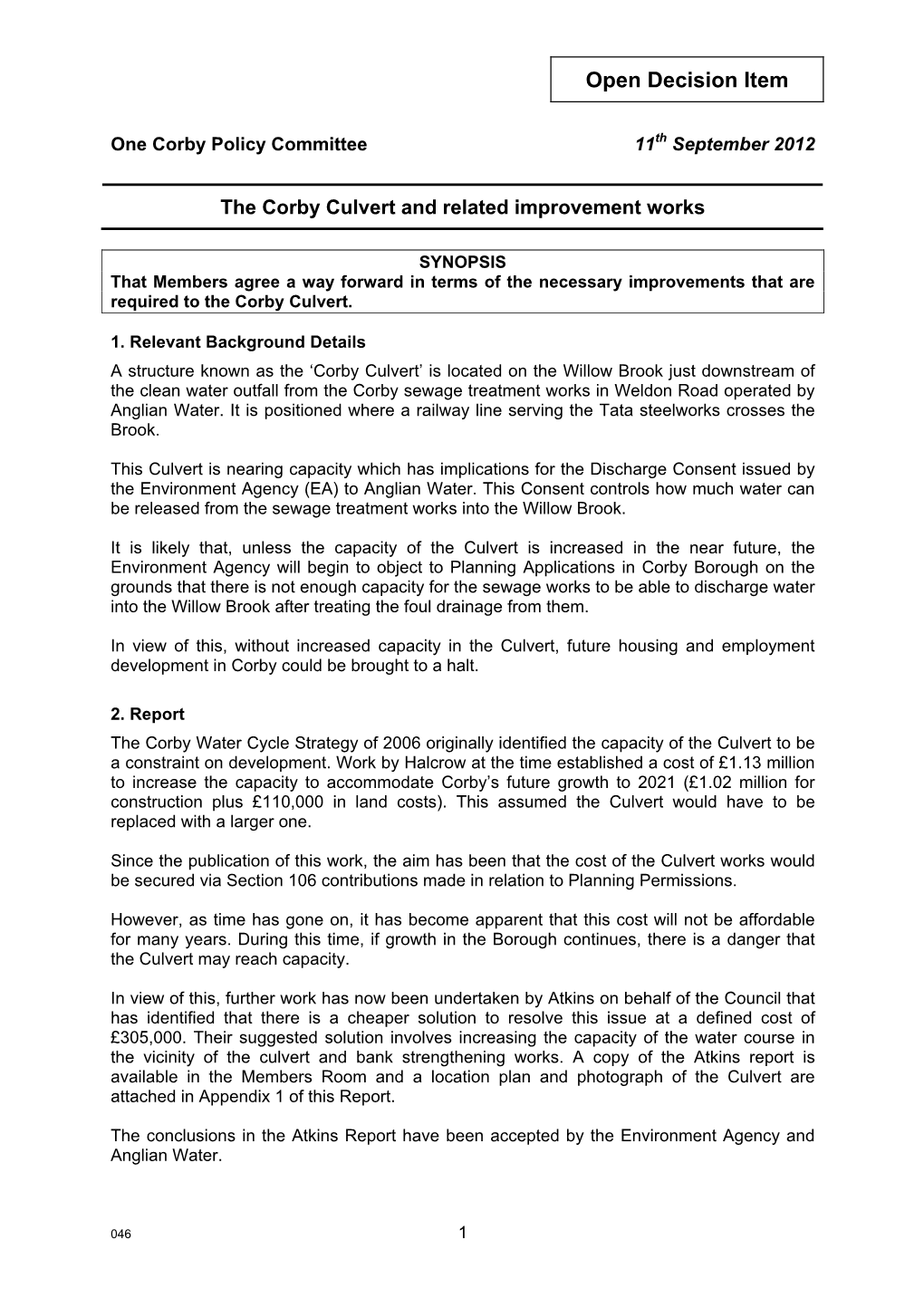 Corby Culvert and Related Improvement Works.Pdf