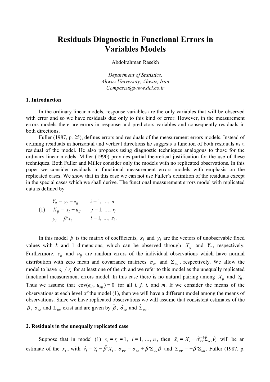 Residuals Diagnostic in Functional Errors in Variables Models