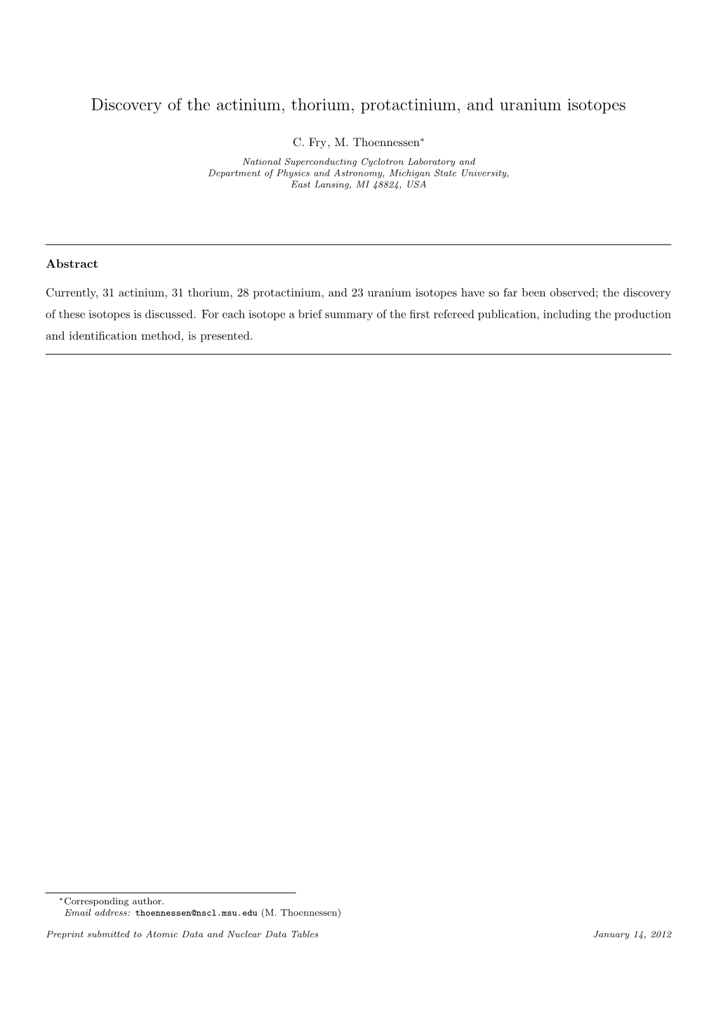 Discovery of the Actinium, Thorium, Protactinium, and Uranium Isotopes