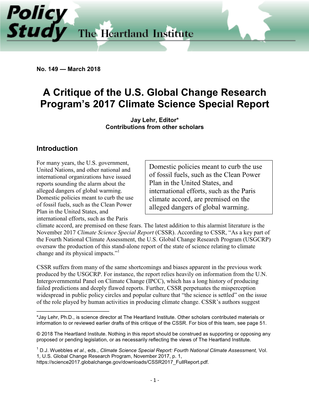 A Critique of the U.S. Global Change Research Program's 2017