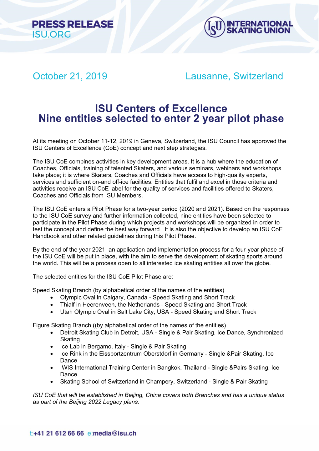 ISU Centers of Excellence Nine Entities Selected to Enter 2 Year Pilot Phase