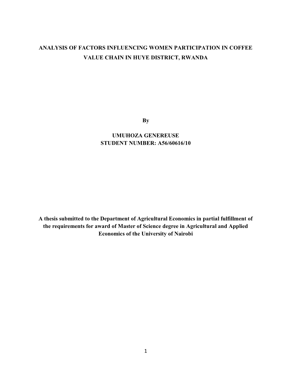 Analysis of Factors Influencing Women Participation in Coffee Value Chain in Huye District, Rwanda