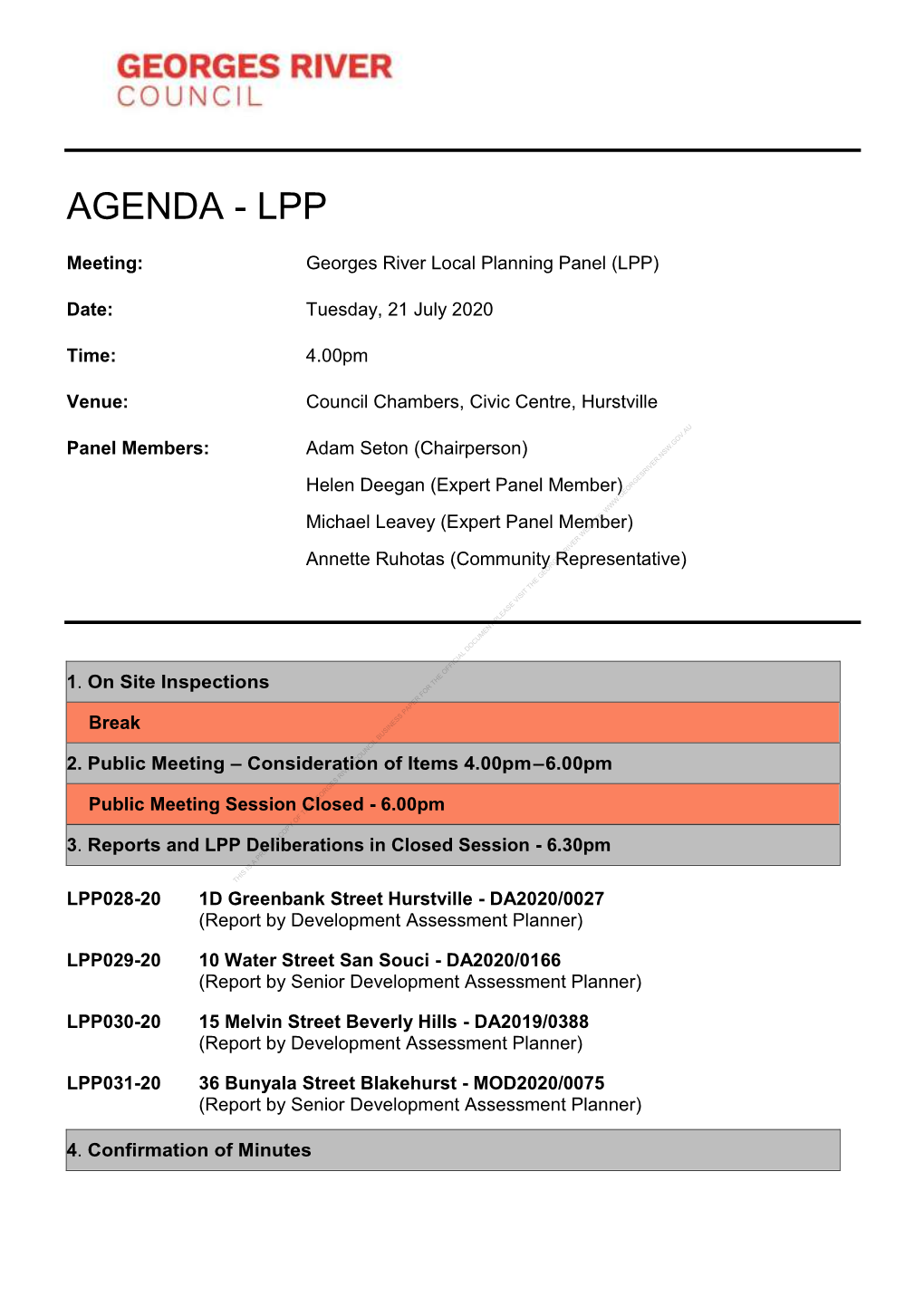 Agenda of Georges River Local Planning Panel (LPP)