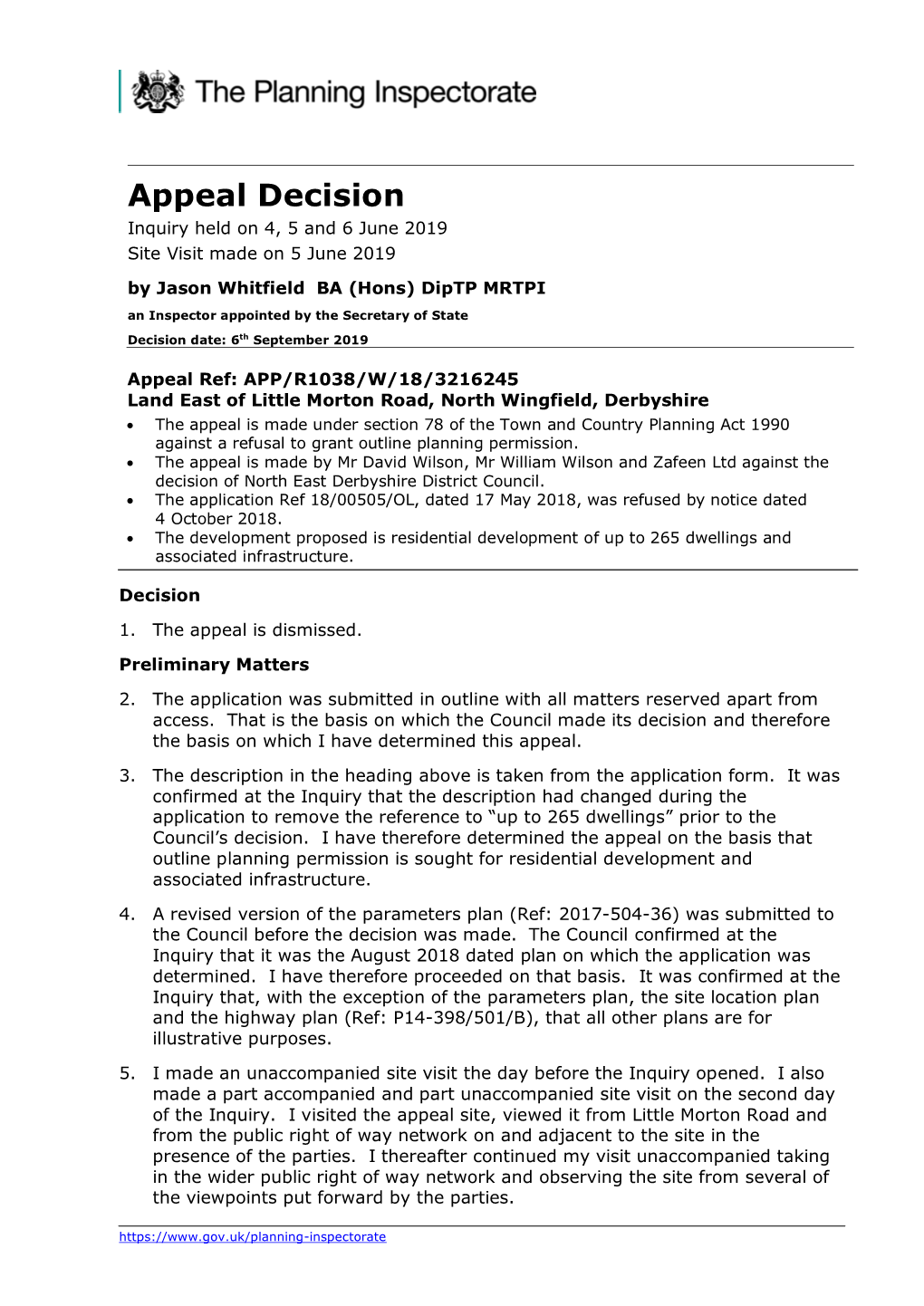 Appeal Decision Inquiry Held on 4, 5 and 6 June 2019 Site Visit Made on 5 June 2019