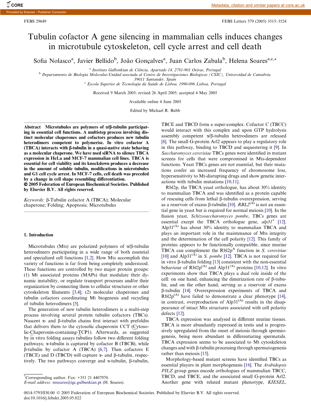 Tubulin Cofactor a Gene Silencing in Mammalian Cells Induces Changes in Microtubule Cytoskeleton, Cell Cycle Arrest and Cell Death