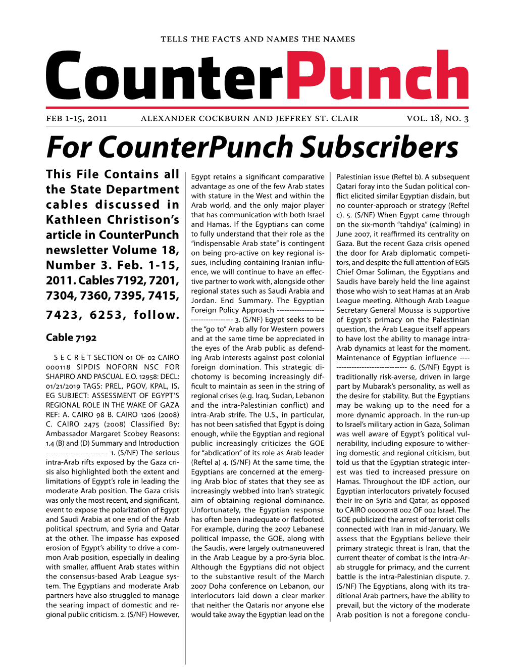 For Counterpunch Subscribers