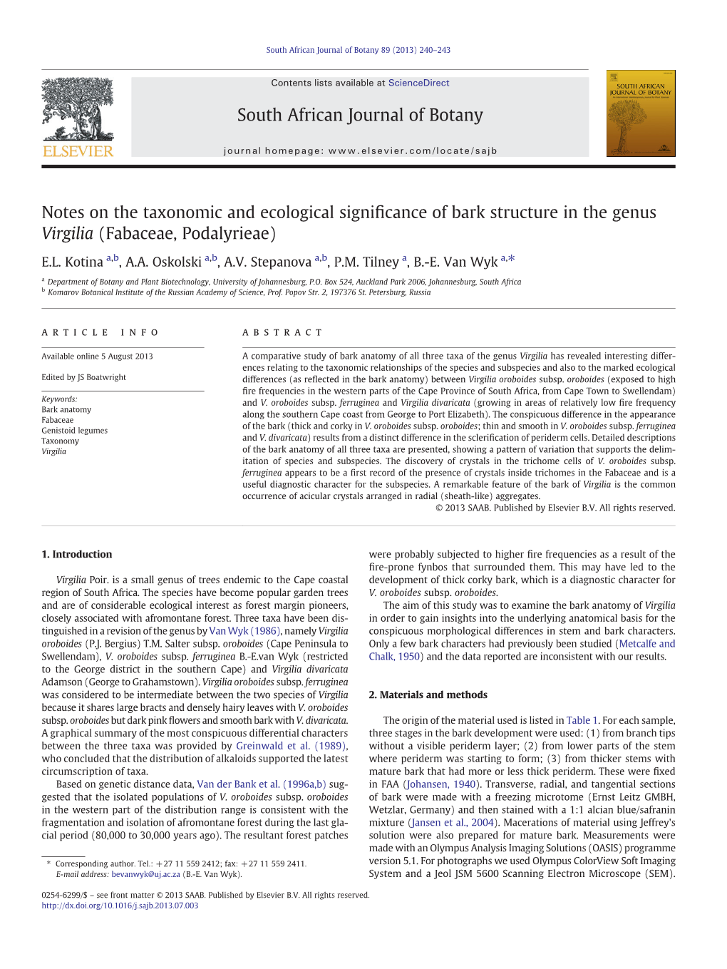 Notes on the Taxonomic and Ecological Significance of Bark