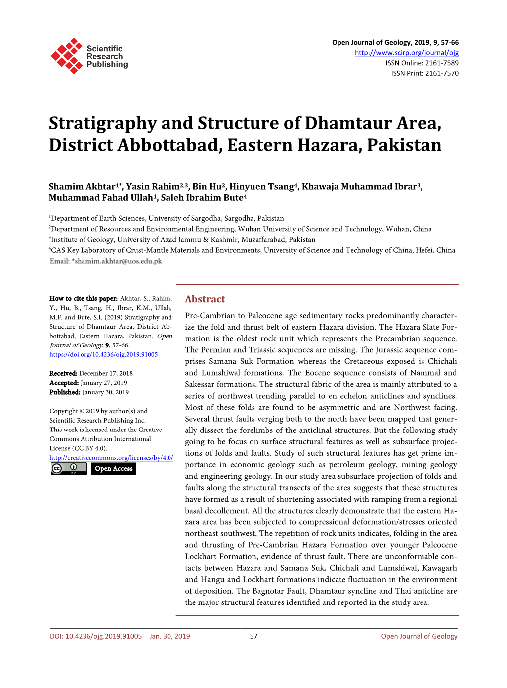 Stratigraphy and Structure of Dhamtaur Area, District Abbottabad, Eastern Hazara, Pakistan