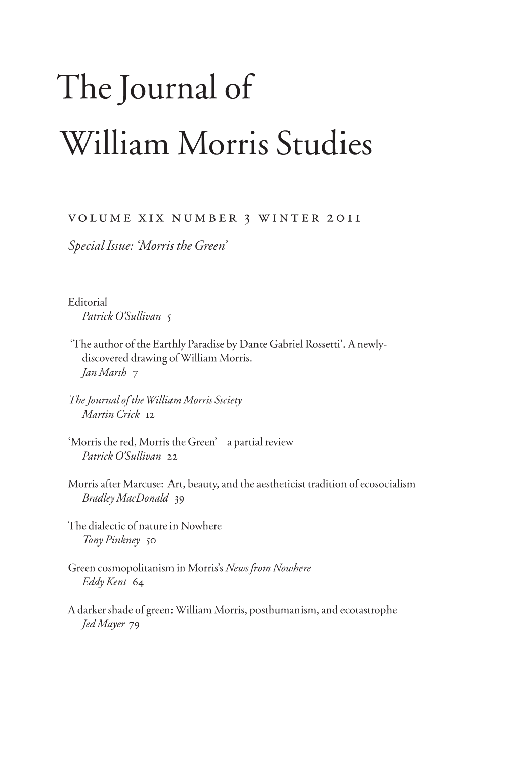 The Journal of William Morris Studies