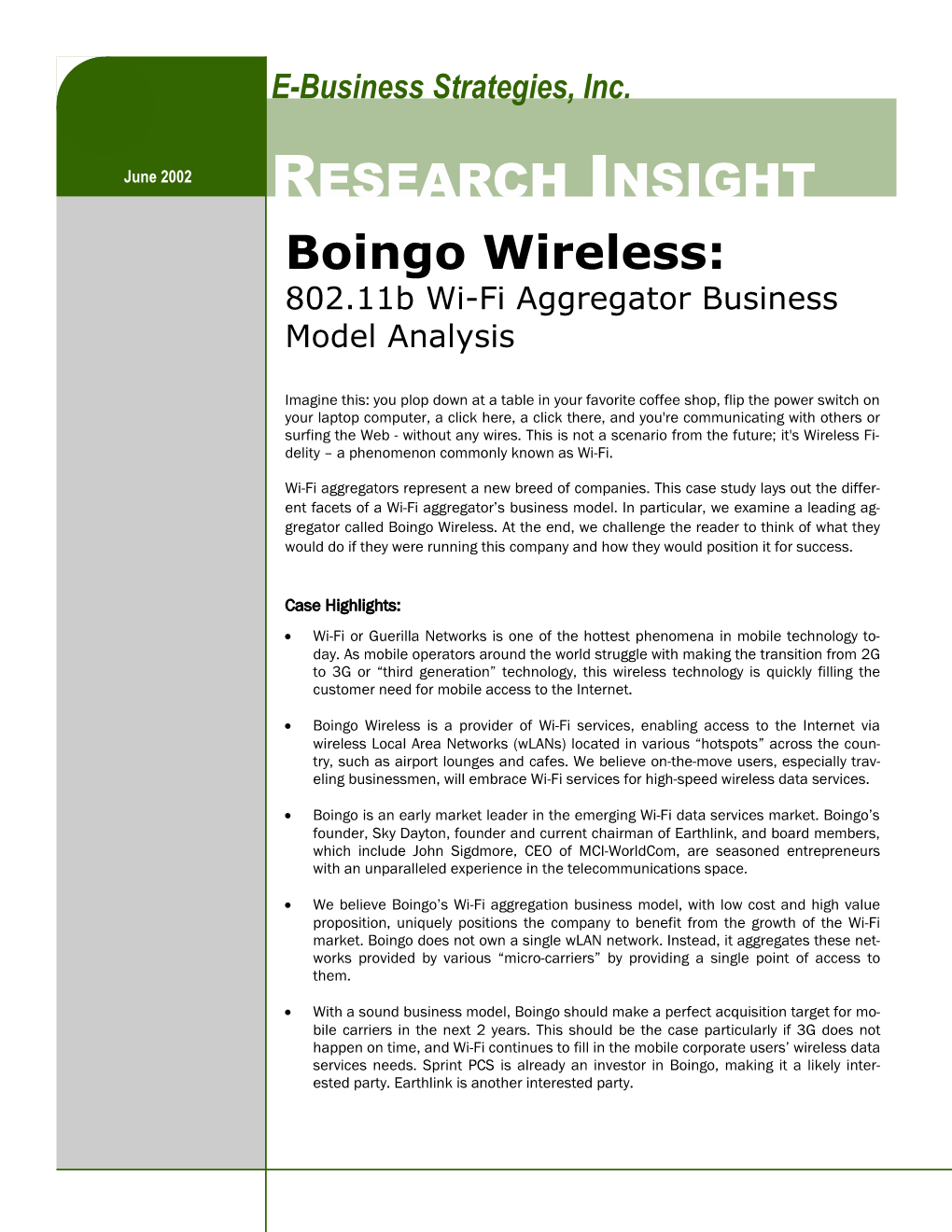 Boingo Wireless: 802.11B Wi-Fi Aggregator Business Model Analysis