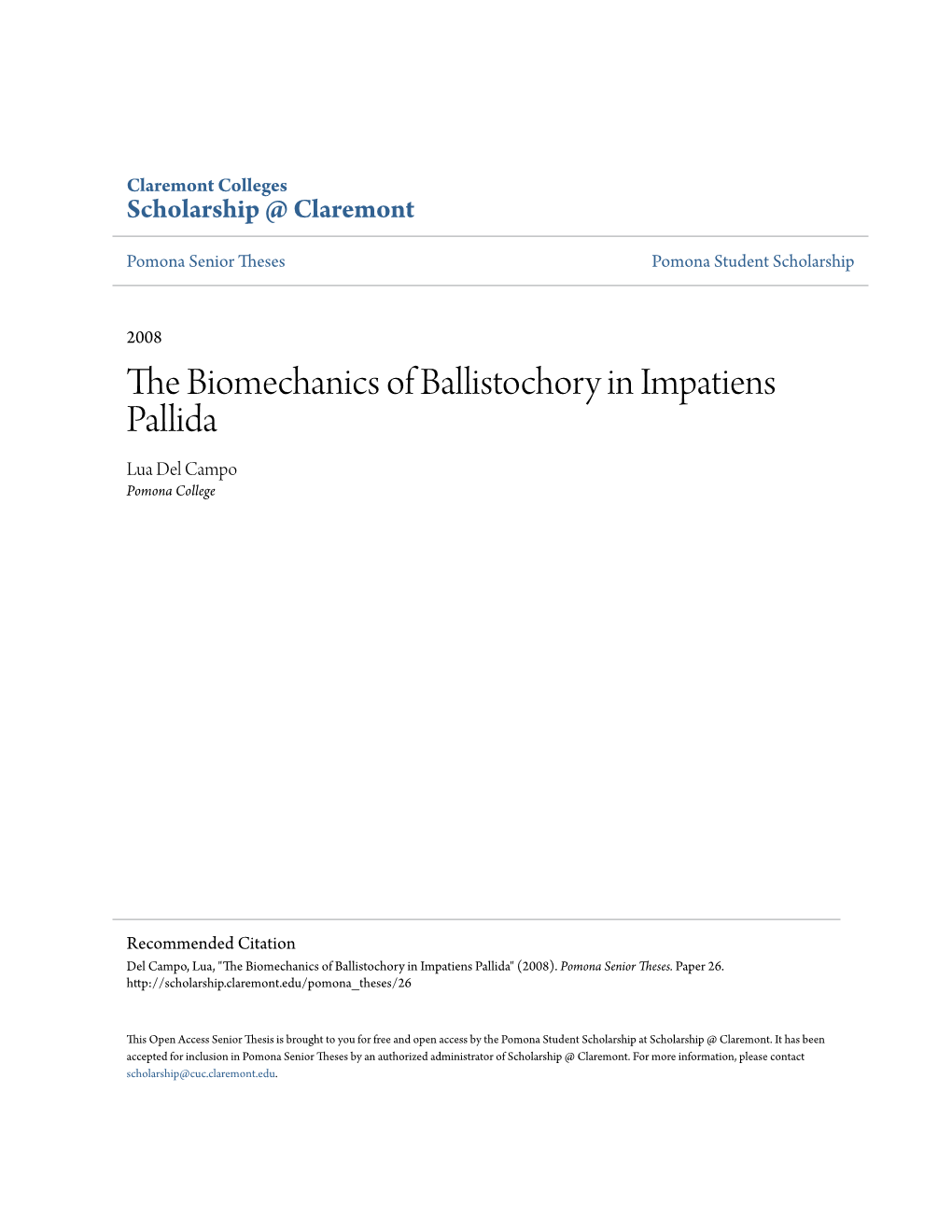 The Biomechanics of Ballistochory in Impatiens Pallida