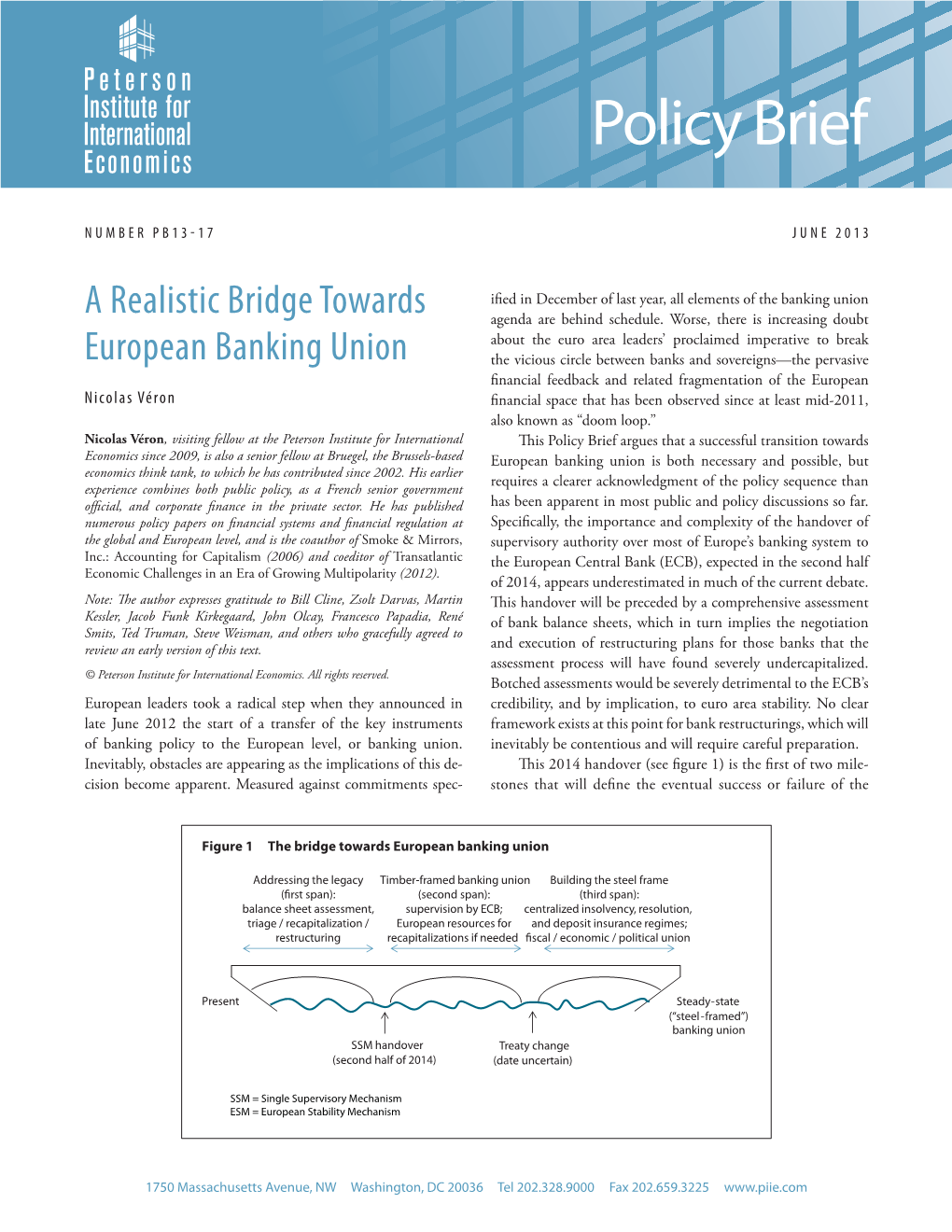 Policy Brief 13-17: a Realistic Bridge Towards European Banking