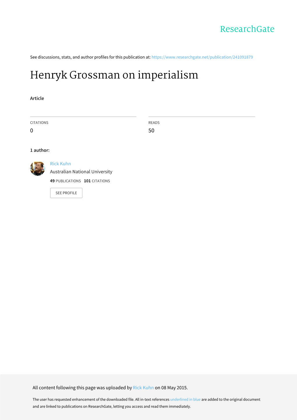 Henryk Grossman on Imperialism